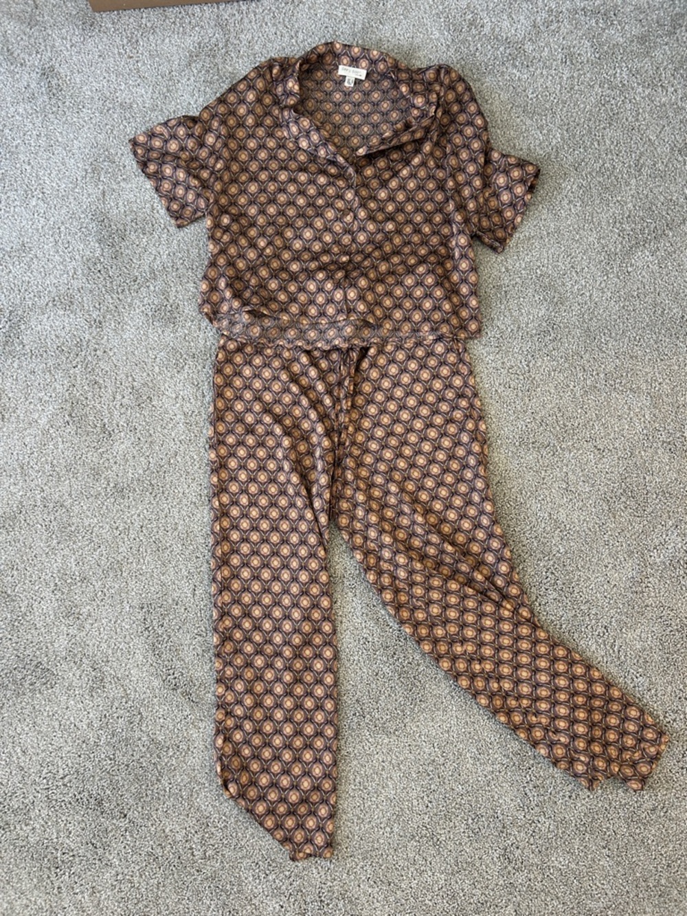 Women's silky printed matching set in brown